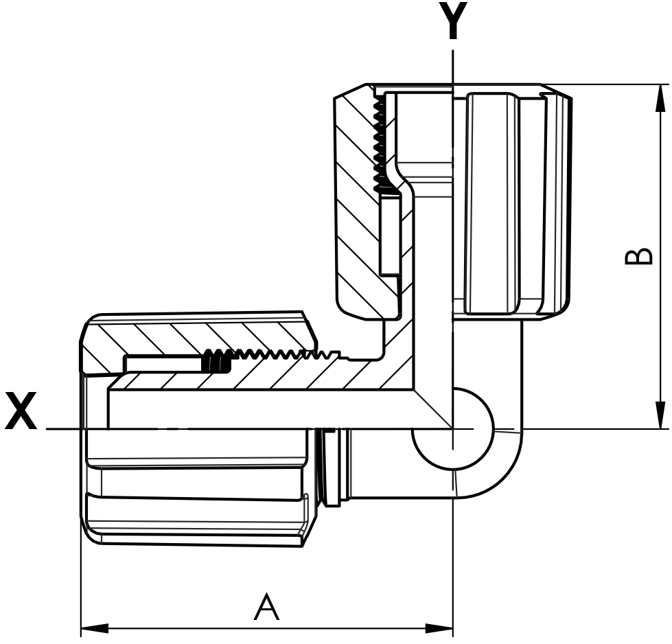 Winkel PFA Flare und Space Saver mit PVDF-Überwurfmutter