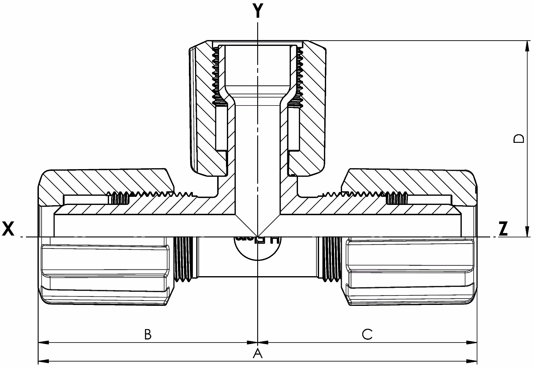 T-Stück Space Saver mit PFA-Überwurfmutter