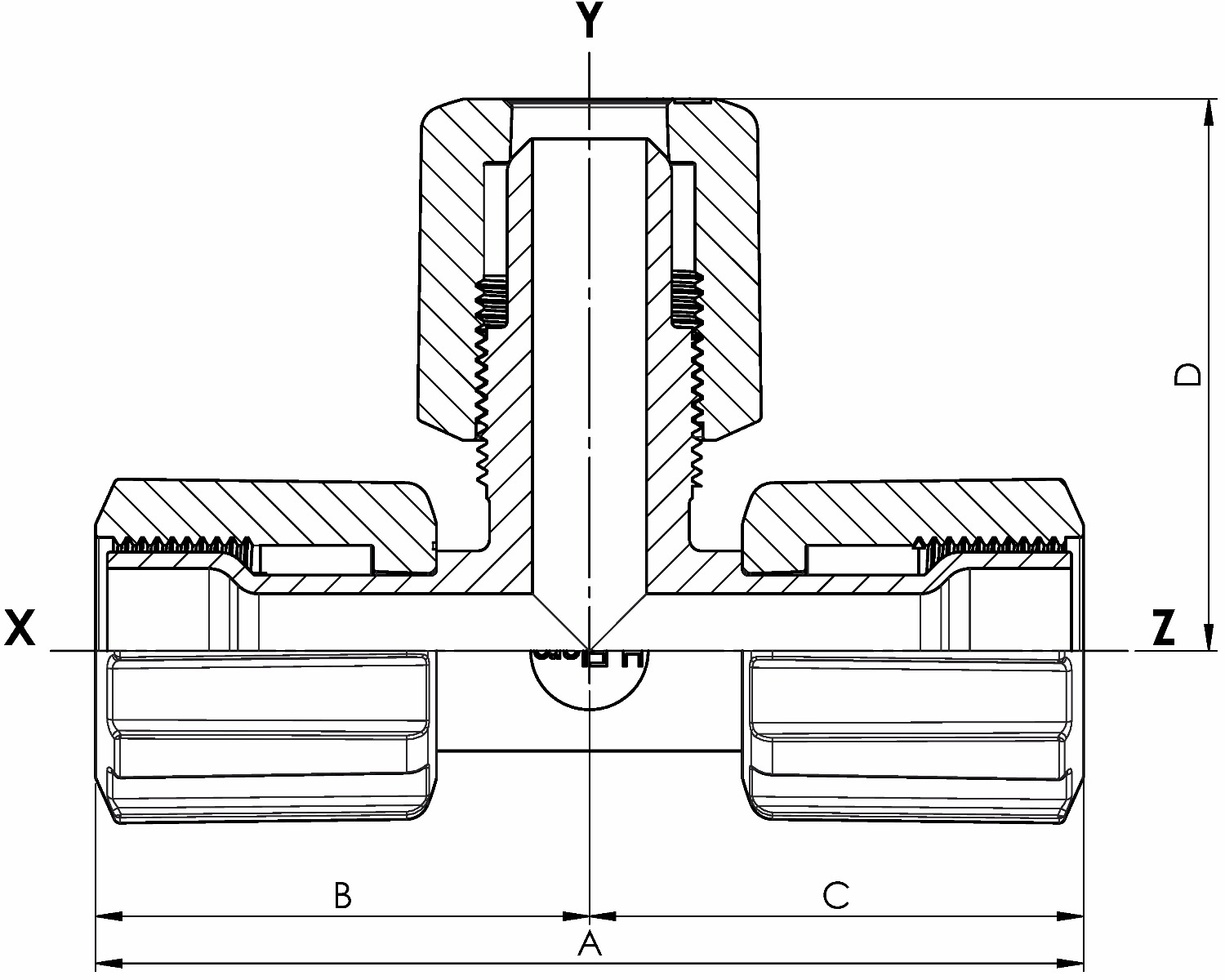 T-Stück Space Saver mit PFA-Überwurfmutter