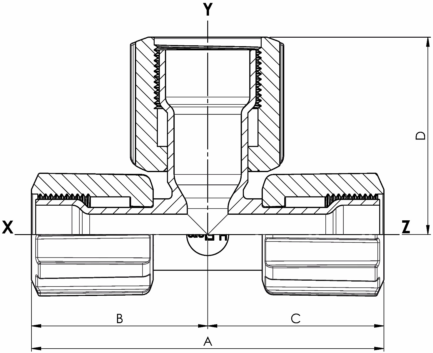 T-Stück Space Saver Reduzier. mit PFA-Überwurfmutter