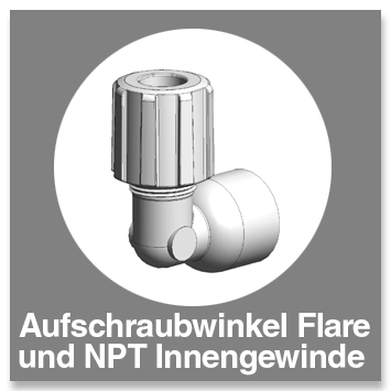 Aufschraubwinkel PFA mit Flareanschluss und NPT-Innengewinde