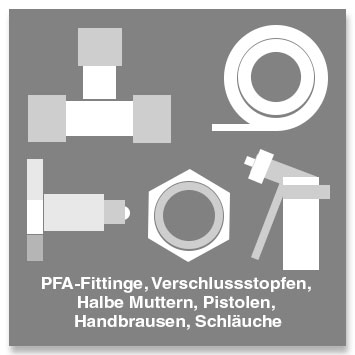 PFA-Fittinge, Schläuche, Handbrausen